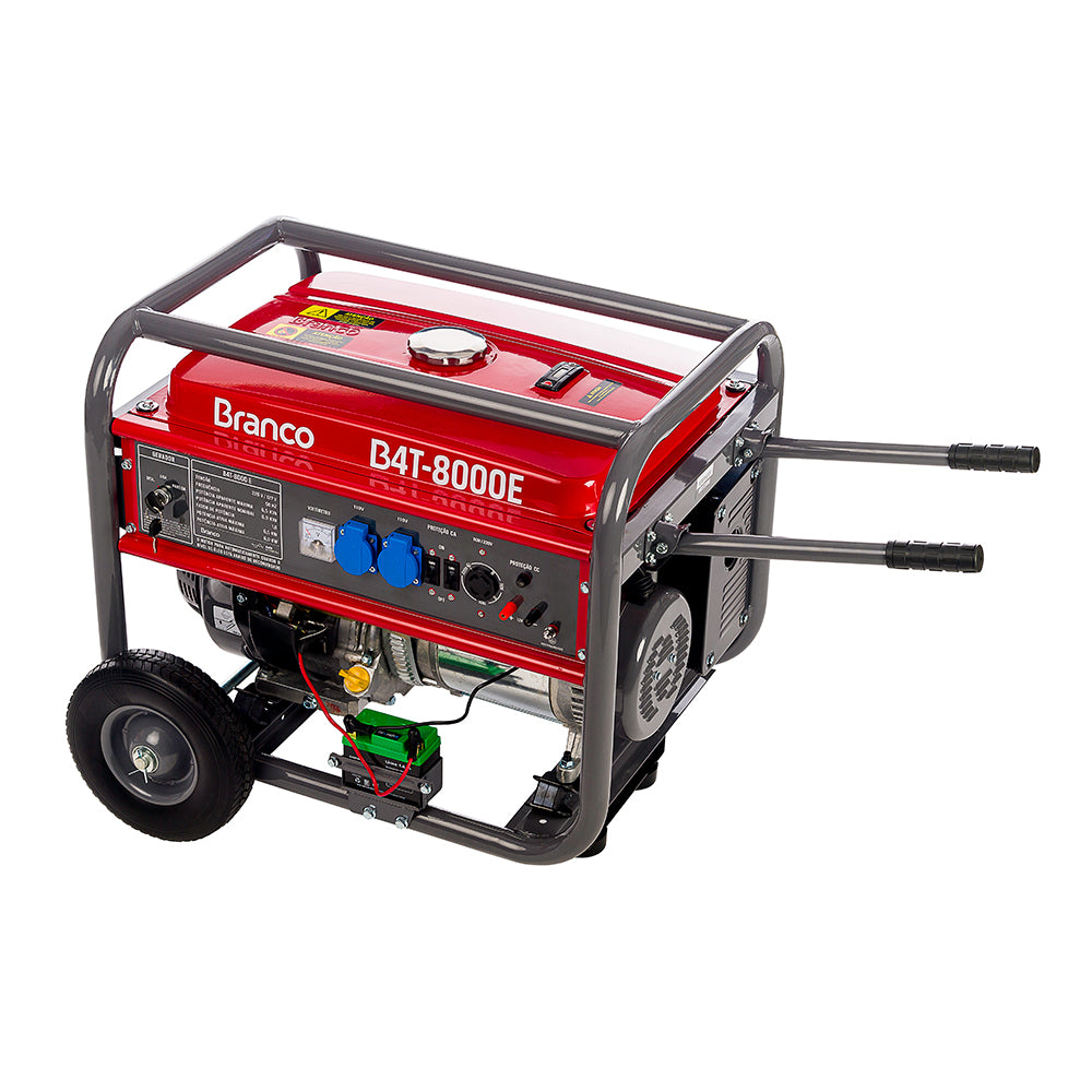 Gerador a Gasolina Branco  6,5 KVA Monofásico Com AVR e Rodas Partida Manual B4T 8000